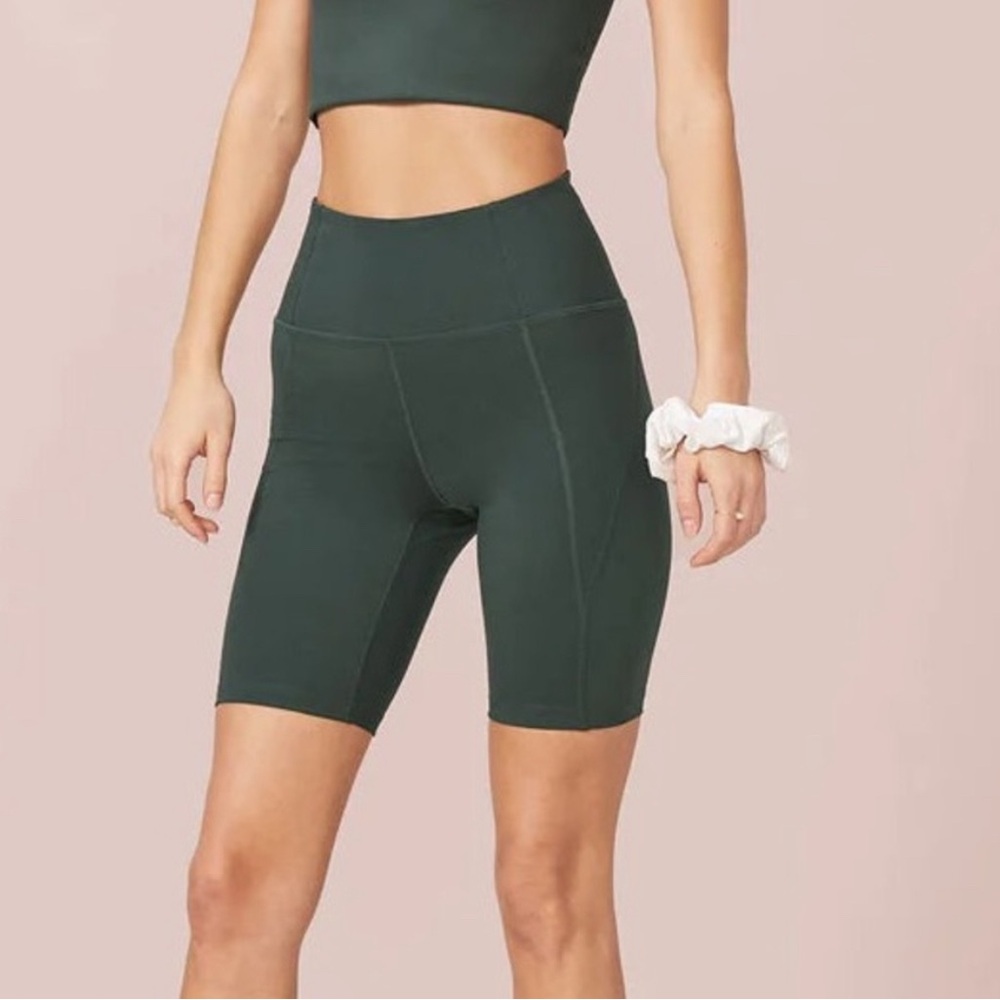 Girlfriend Collective High Rise Bike Shorts Recycled Fabric Moss Green small